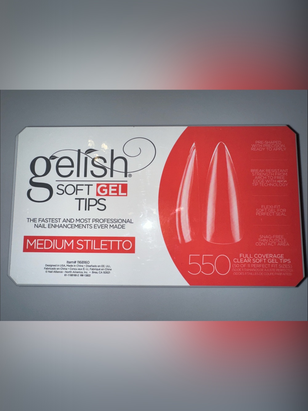 Gelish Soft Gel Tips - Medium Stiletto White & Red